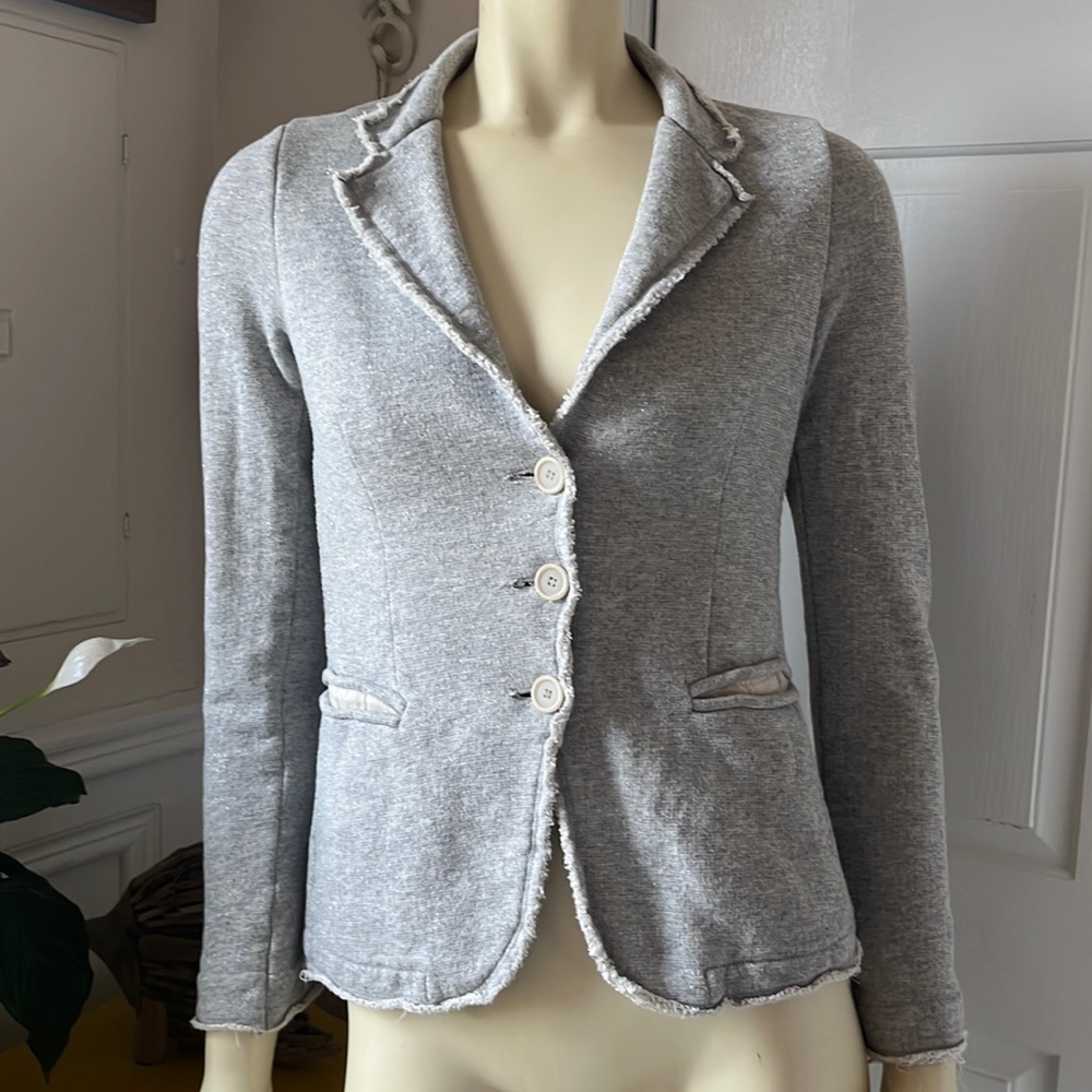 Ottod’ame Gray Speckled Cotton Distressed Blazer Jacket 6